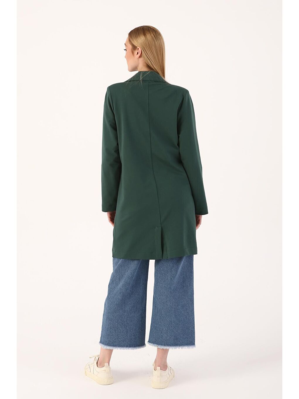 Zümrüt Yeşili Tek Düğmeli Penye Ceket-3