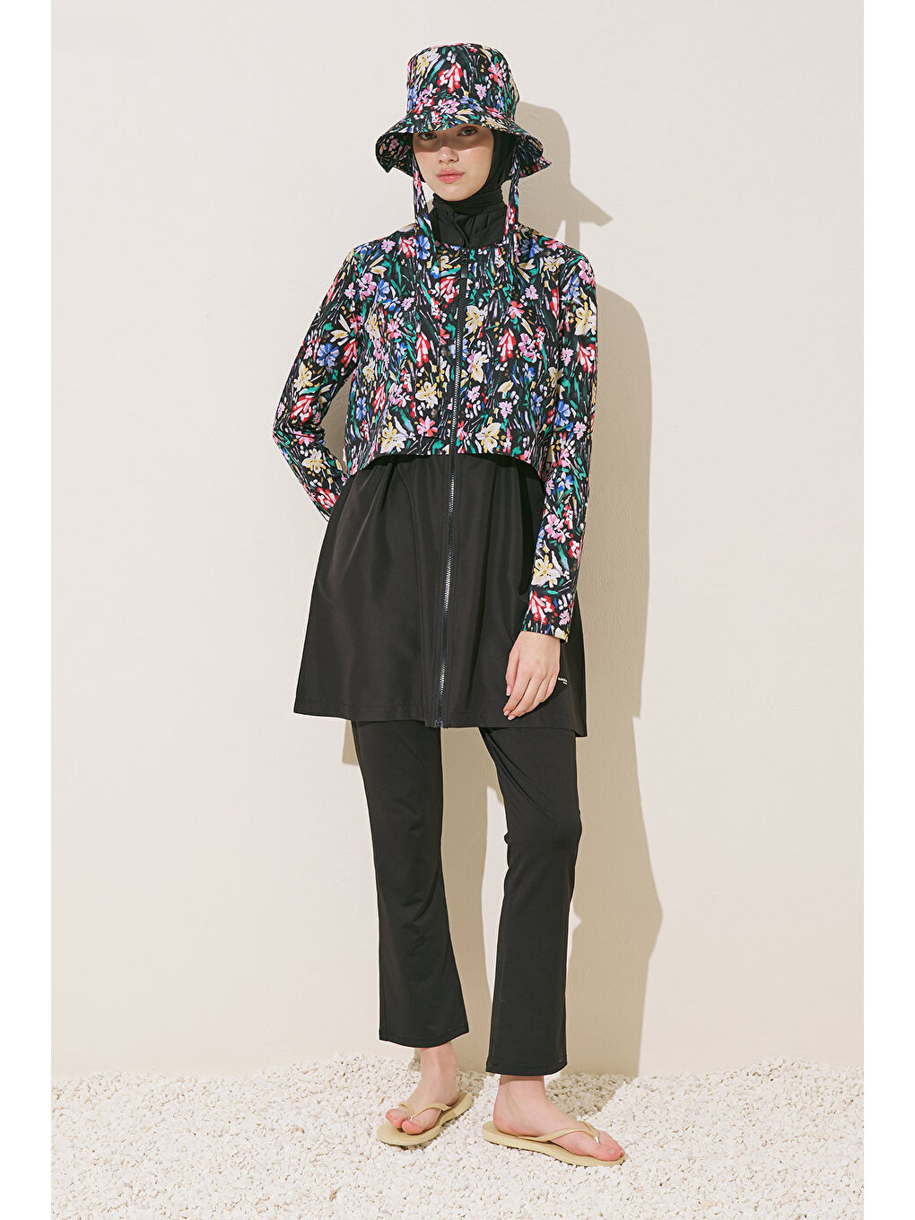 Yeşil Fermuarlı 3'Lü Tesettür Mayo Takım Garden-3