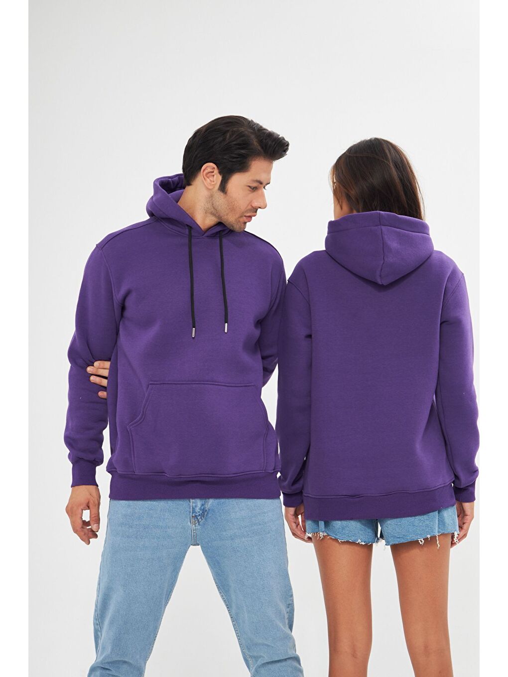 Mor Unisex Oversize Kanguru Cepli Sweatshirt-3