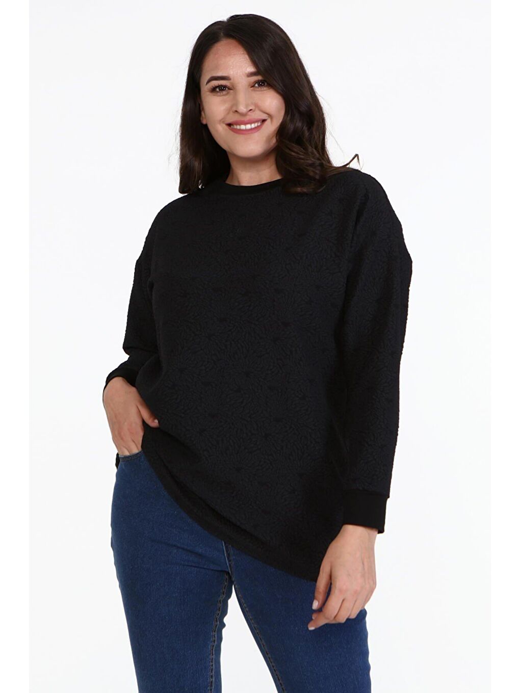 Mylinemoda Siyah Jakarlı Bisiklet Yaka Sweatshirt - 2