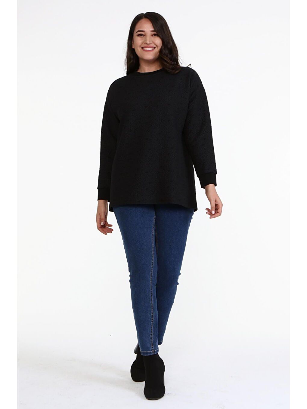 Mylinemoda Siyah Jakarlı Bisiklet Yaka Sweatshirt - 3