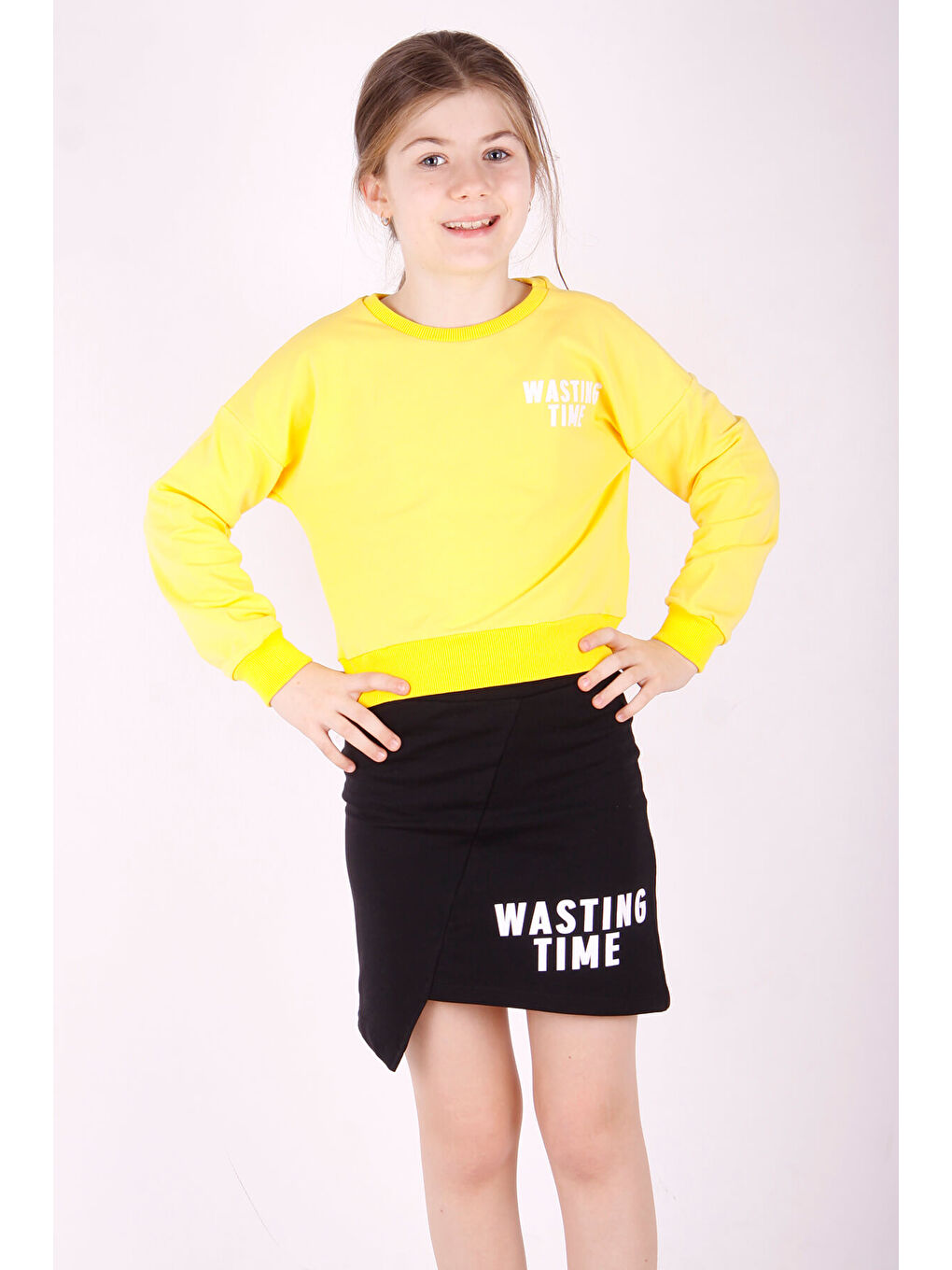 Sarı Kız Çocuk Wasting Baskılı Etekli Takım-1
