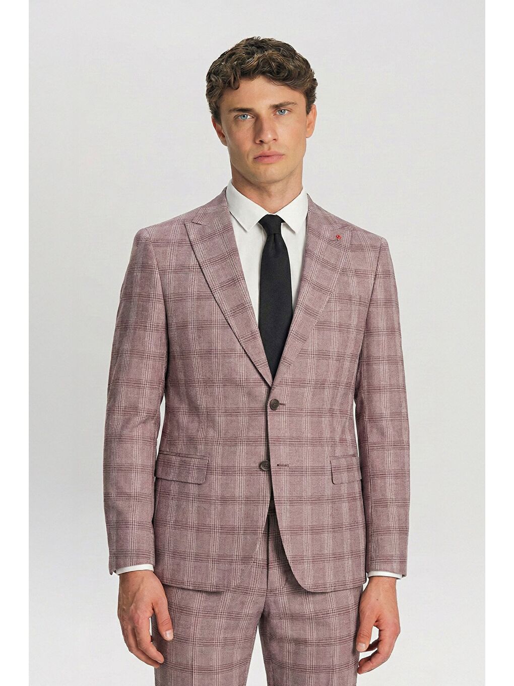 Giotelli Bordo Slim Fit Kareli Mono Yaka Takım Elbise