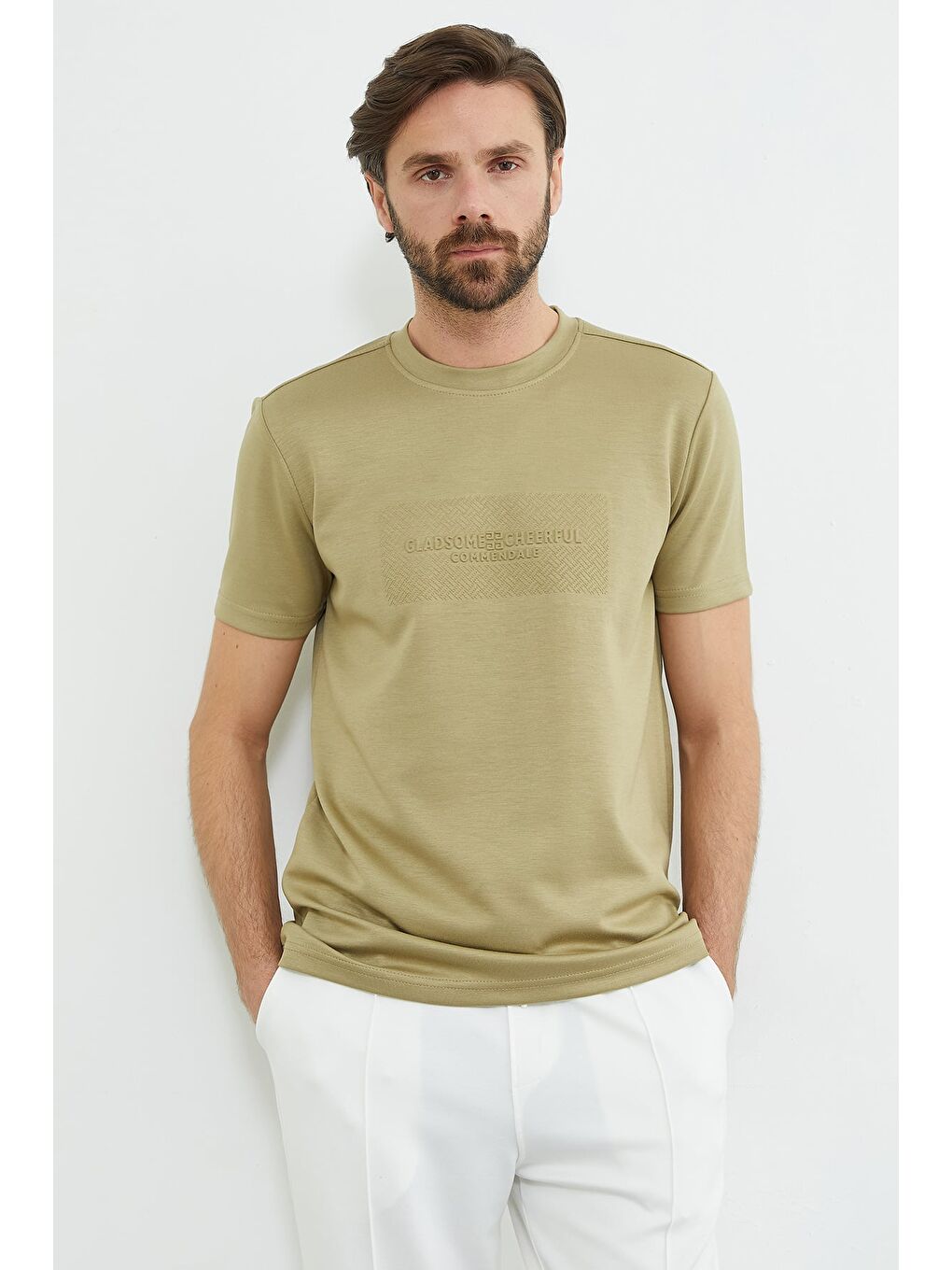 Yeşil Slogan Baskılı Bisiklet Yaka Tişört