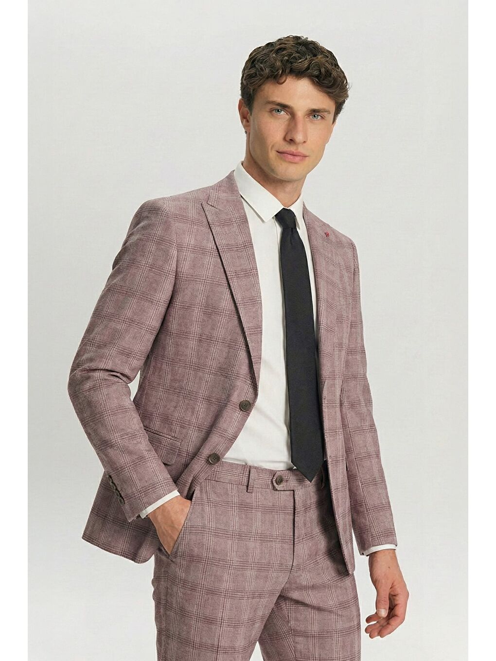 Giotelli Bordo Slim Fit Kareli Mono Yaka Takım Elbise-1