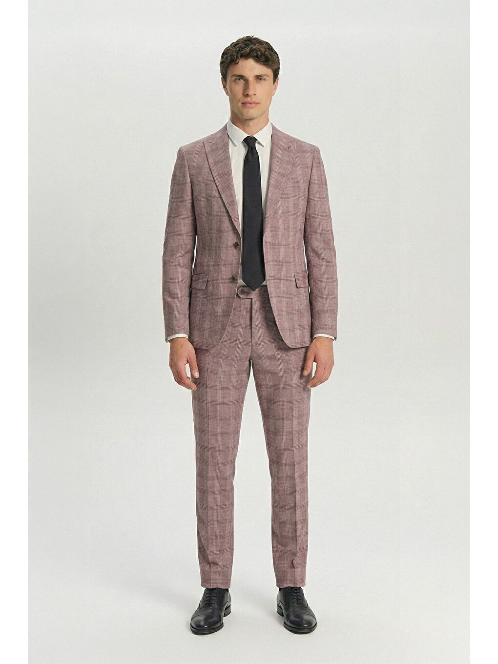 Giotelli Bordo Slim Fit Kareli Mono Yaka Takım Elbise-2