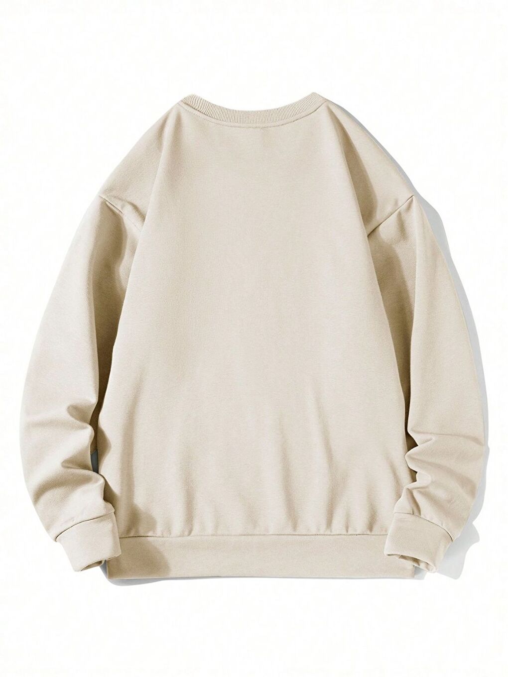 Bej Oversize Bisiklet Yaka Uzun Kollu Sweatshirt-3