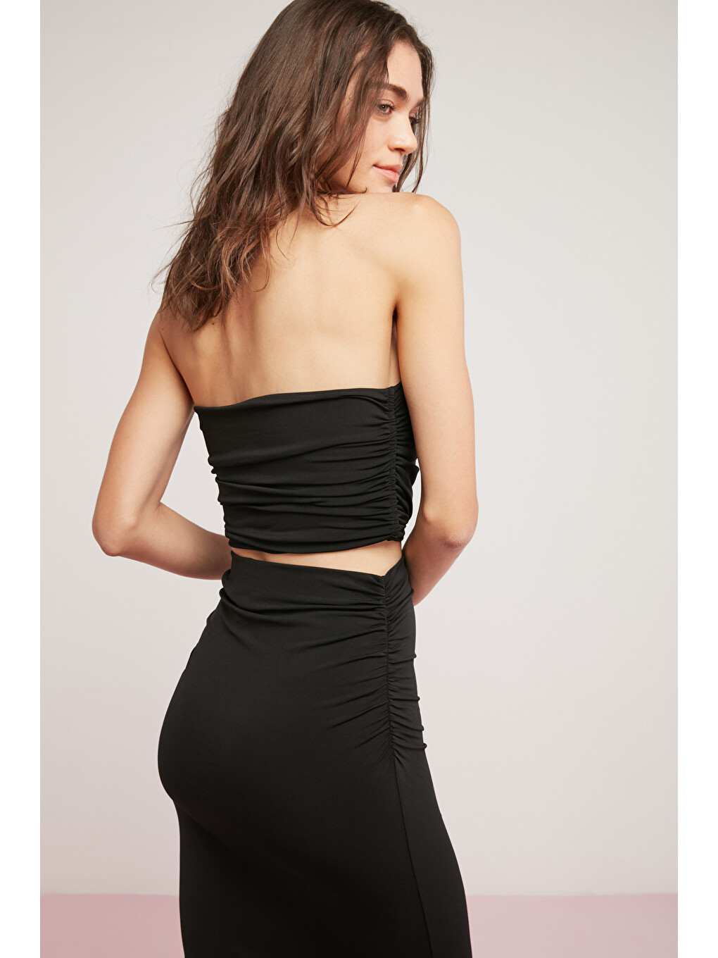 Marsha Kadın Slim Fit Dar Kesim Vücuda Oturan Drape Detaylı Crop Siyah Büstiyer-6