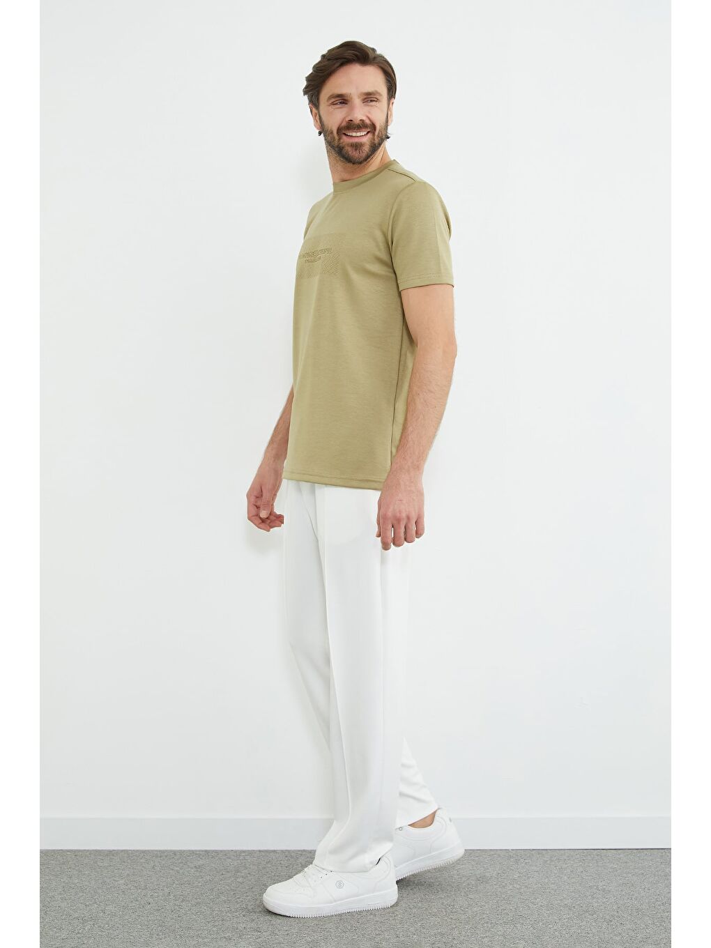 Yeşil Slogan Baskılı Bisiklet Yaka Tişört-4