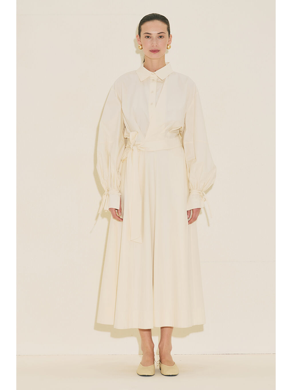 Bej Labeca Bağlamalı Gömlek Vanilya