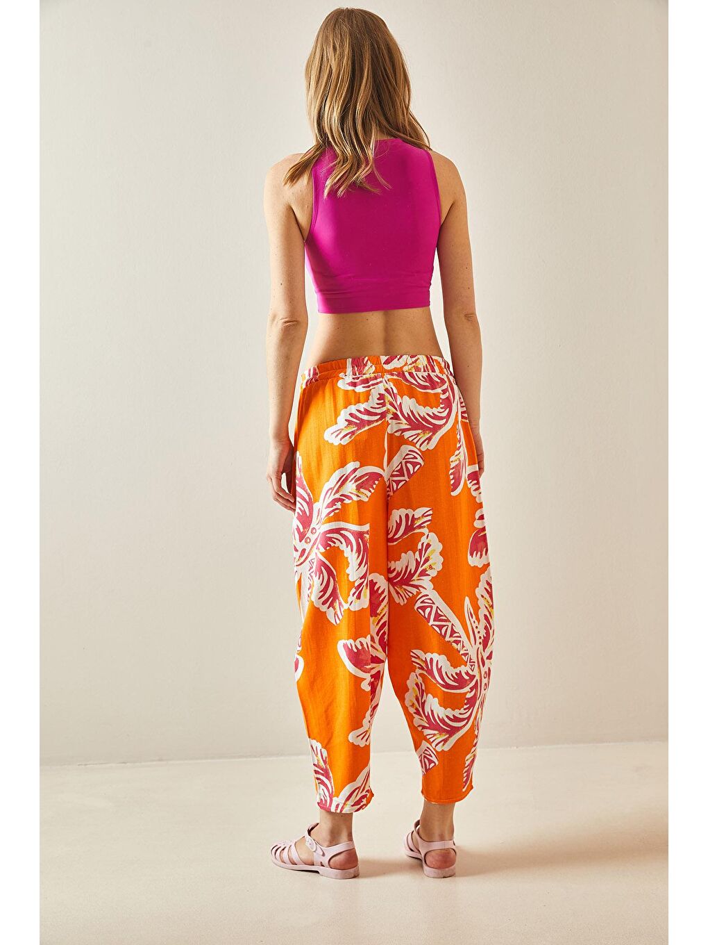 Turuncu Desenli & Keten Dokulu Şalvar Pantolon 5YXK5-48212-11-4