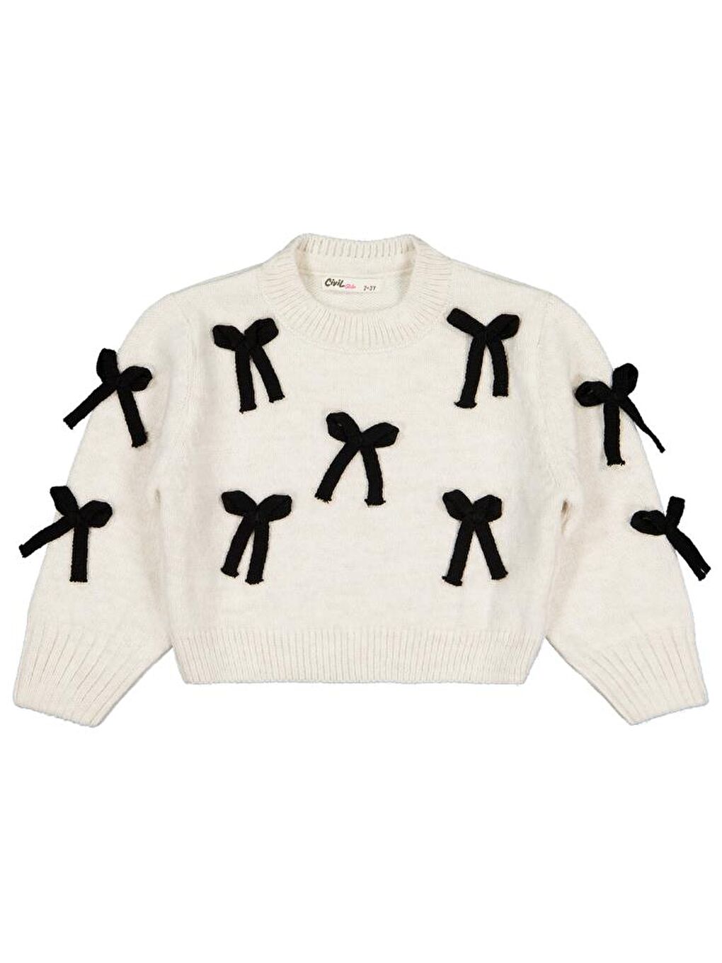 Girls Fiyonk Aksesuarlı 2-5 Yaş Kazak - Ekru 4-5 Yaş