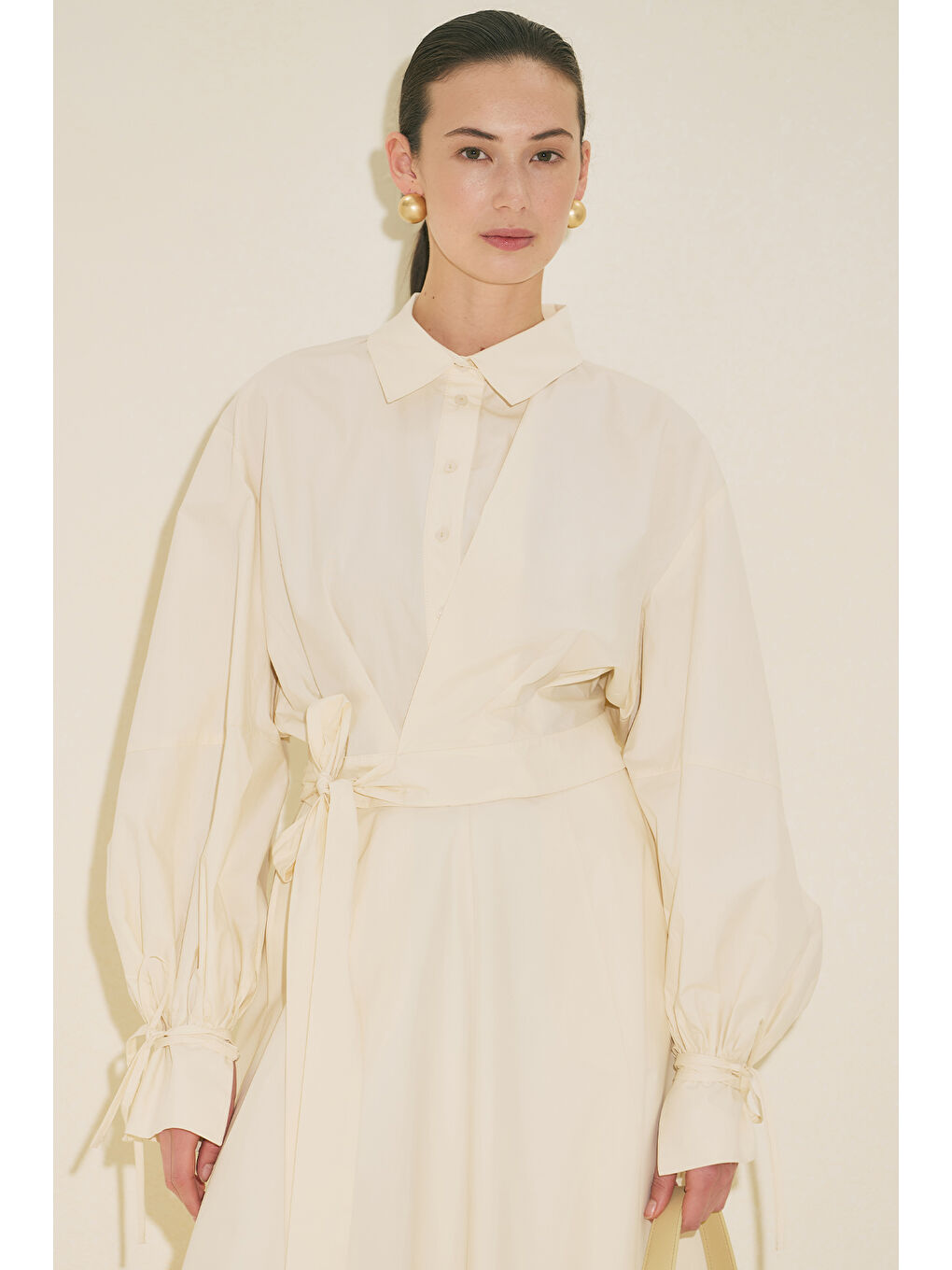 Bej Labeca Bağlamalı Gömlek Vanilya-2