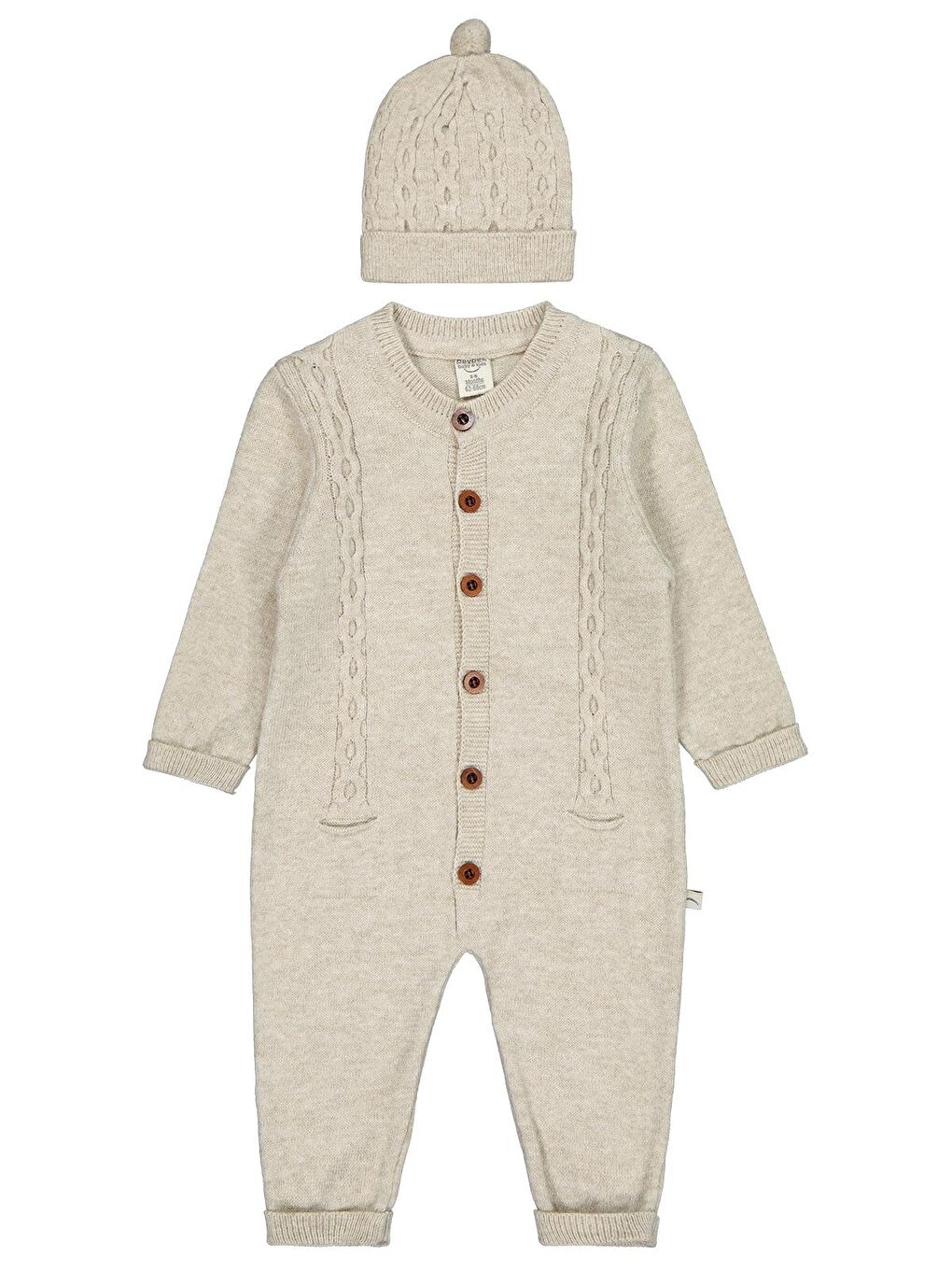 Beybek Düğmeli 3-12 Ay Tulum - Bej 3-6 Ay