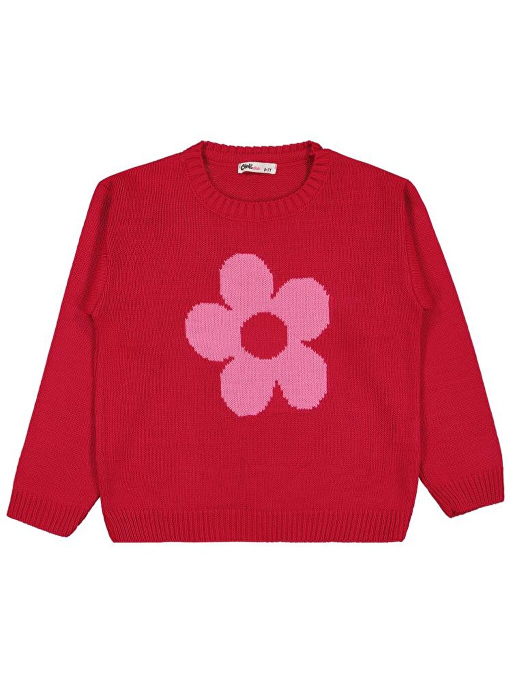 Fuşya Girls Büyük Çiçek Desenli 6-9 Yaş Kazak - Fusya 7-8 Yaş