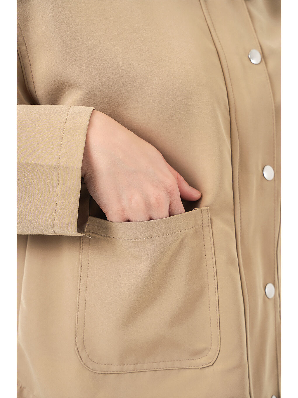 Bej Kadın Cep Detaylı Kısa Ceket 5975 - Bisküvi-6