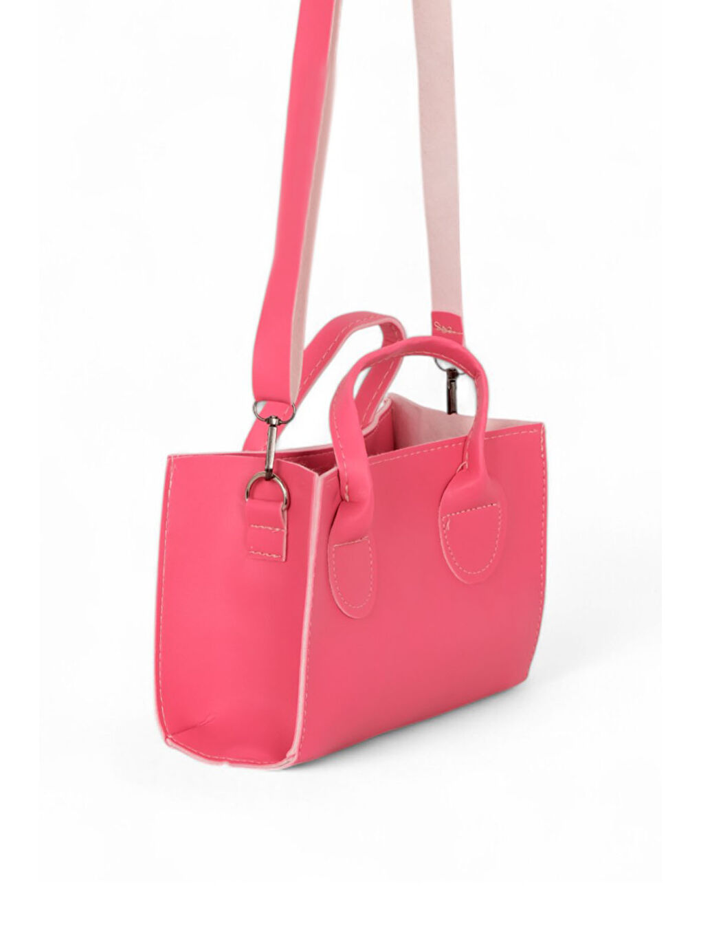 Kadın Fuşya Mini Boy Suni Deri Askılı El ve Omuz Çantası-2