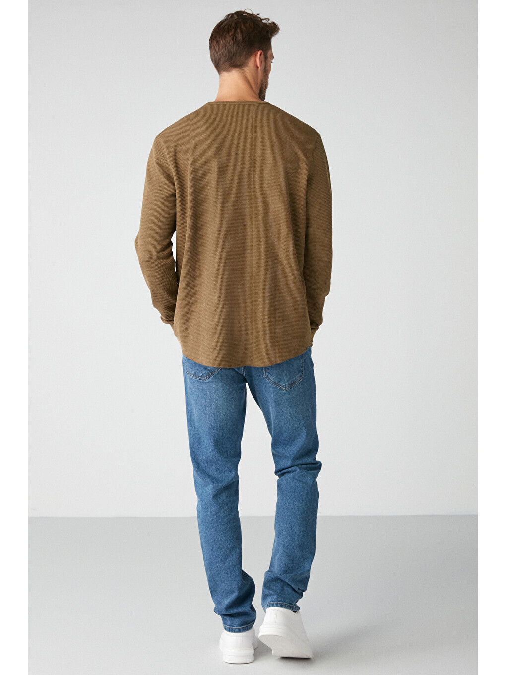 Patrıck Erkek Triko Waffle Özel Dokulu Kalın Premium Kumaşlı Düğme Detaylı Haki T-shirt-5