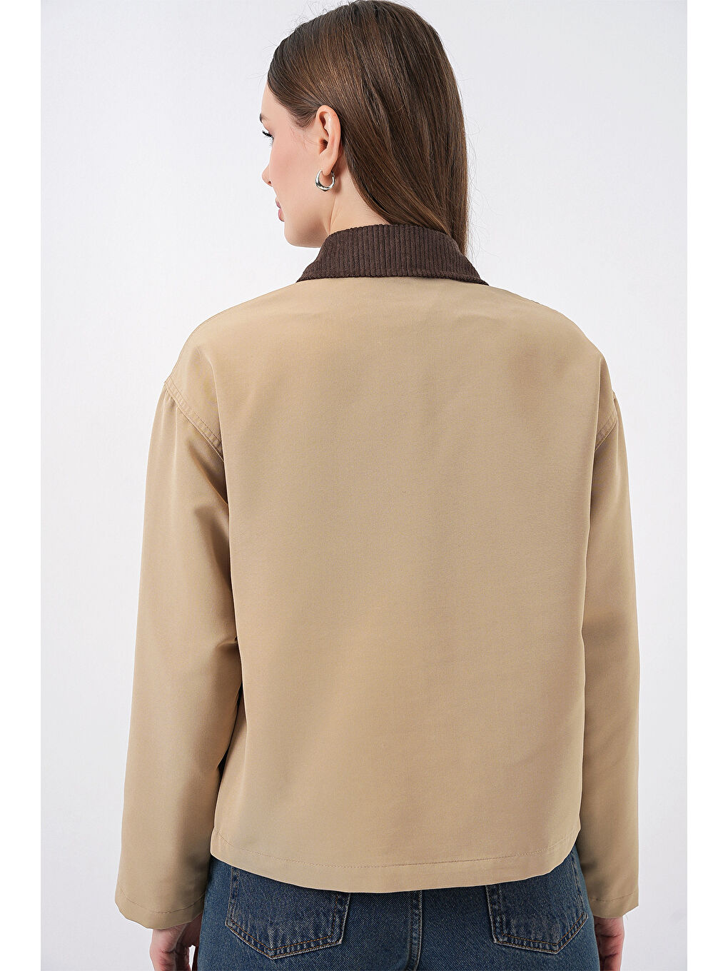 Bej Kadın Cep Detaylı Kısa Ceket 5975 - Bisküvi-7