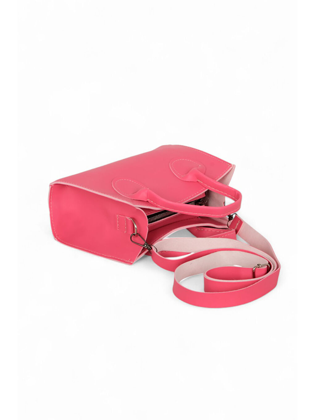 Kadın Fuşya Mini Boy Suni Deri Askılı El ve Omuz Çantası-3