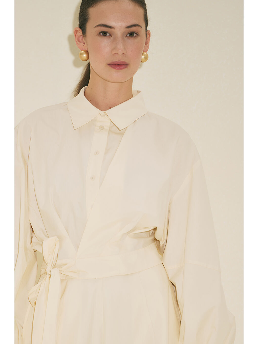 Bej Labeca Bağlamalı Gömlek Vanilya-6