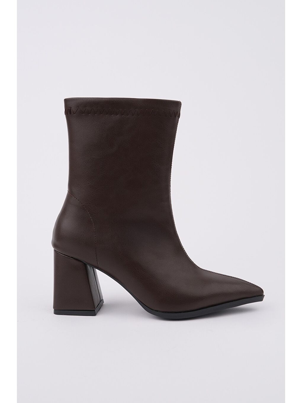 Kahverengi CODİ Sivri Burun Kalın Topuklu Fermuarlı Kadın Bot-2