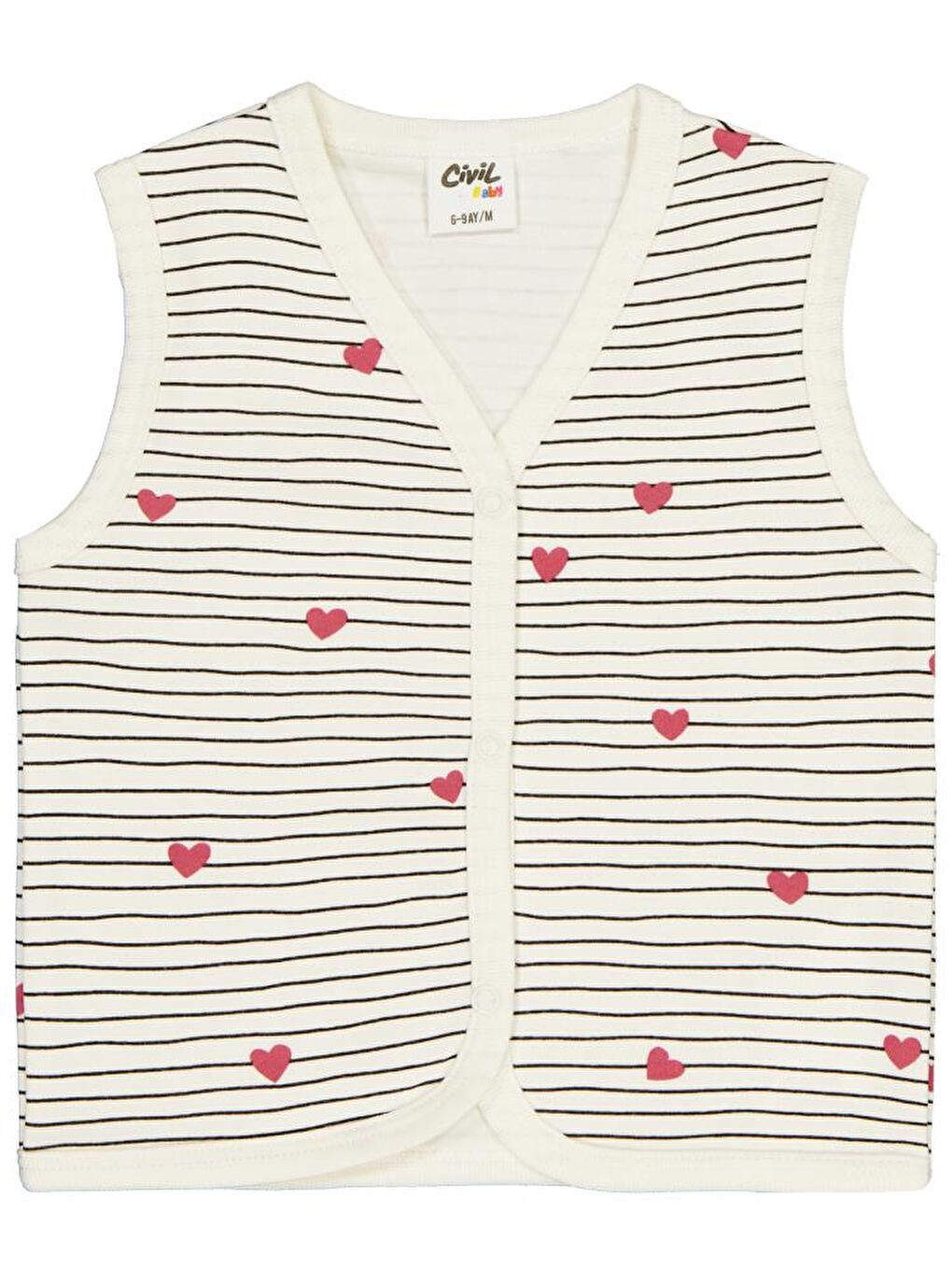 Baby Çizgi Kalp Empirme 6-18 Ay Yelek - Ekru 9-12 Ay