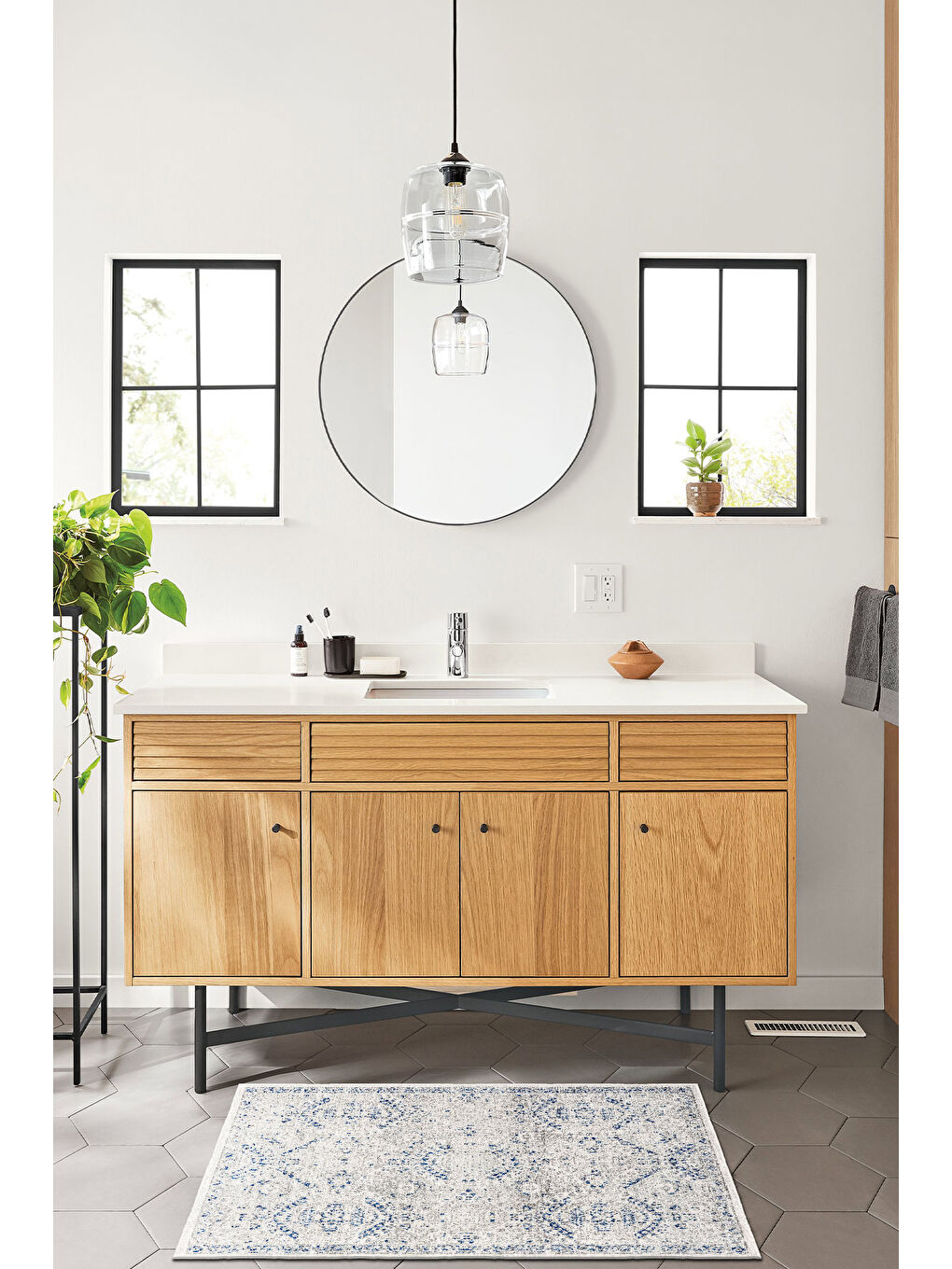 Mavi Dekoratif Özel Tasarım Yıkanabilir İnce Kaymaz Tabanlı Modern Halı KECE FR09-3