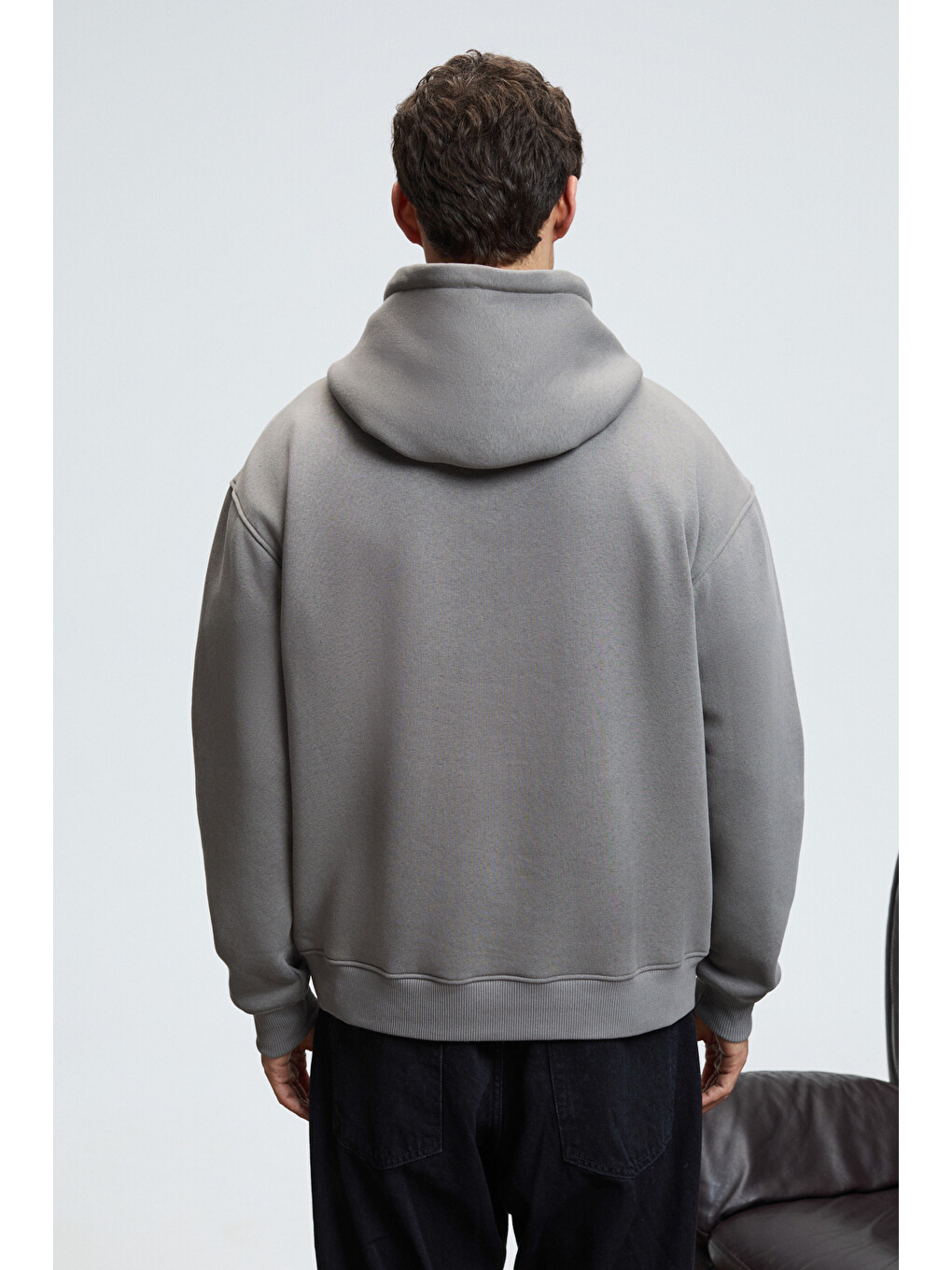 Justus Erkek Kapüşonlu Kanguru Cepli Fermuar Yakalı Koyu Gri Sweatshirt-5