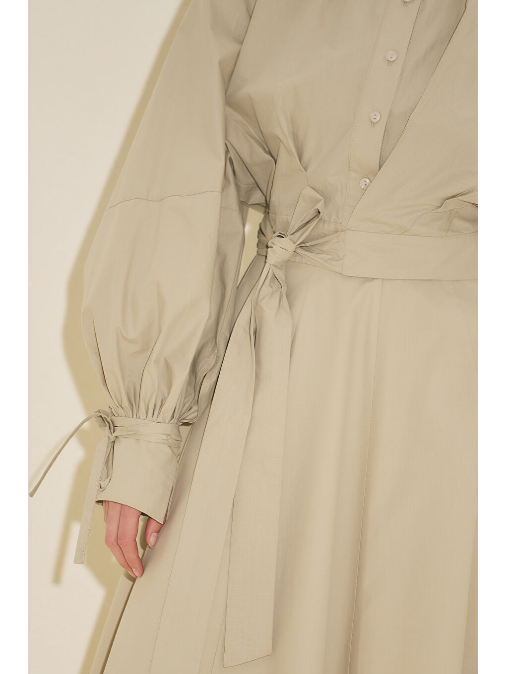 Bej Labeca Bağlamalı Gömlek Taş-1