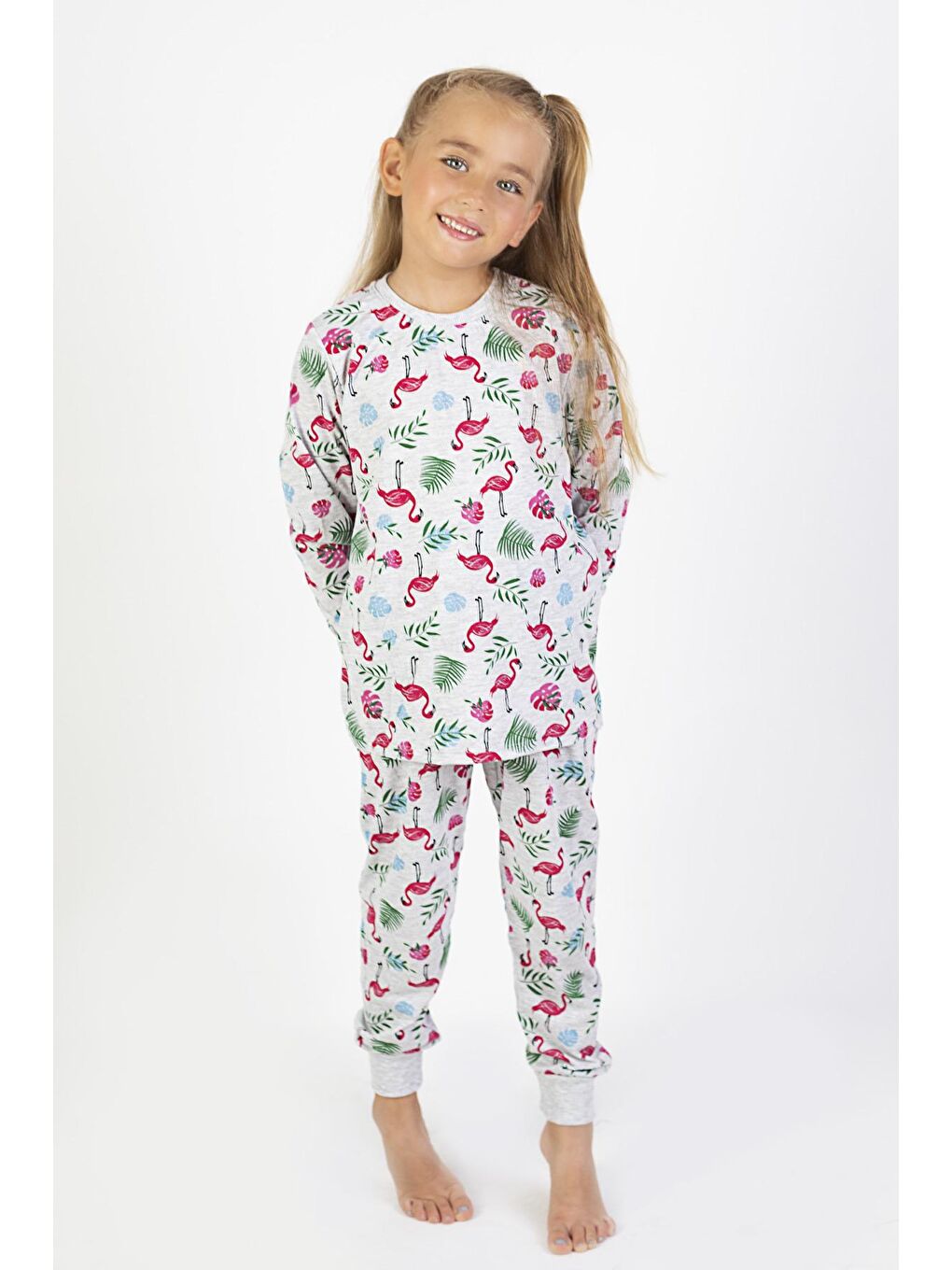 Harika KIDS Kırmızı-Gümüş Kız Çocuk Baskılı İnce Basic Pijama Takımı