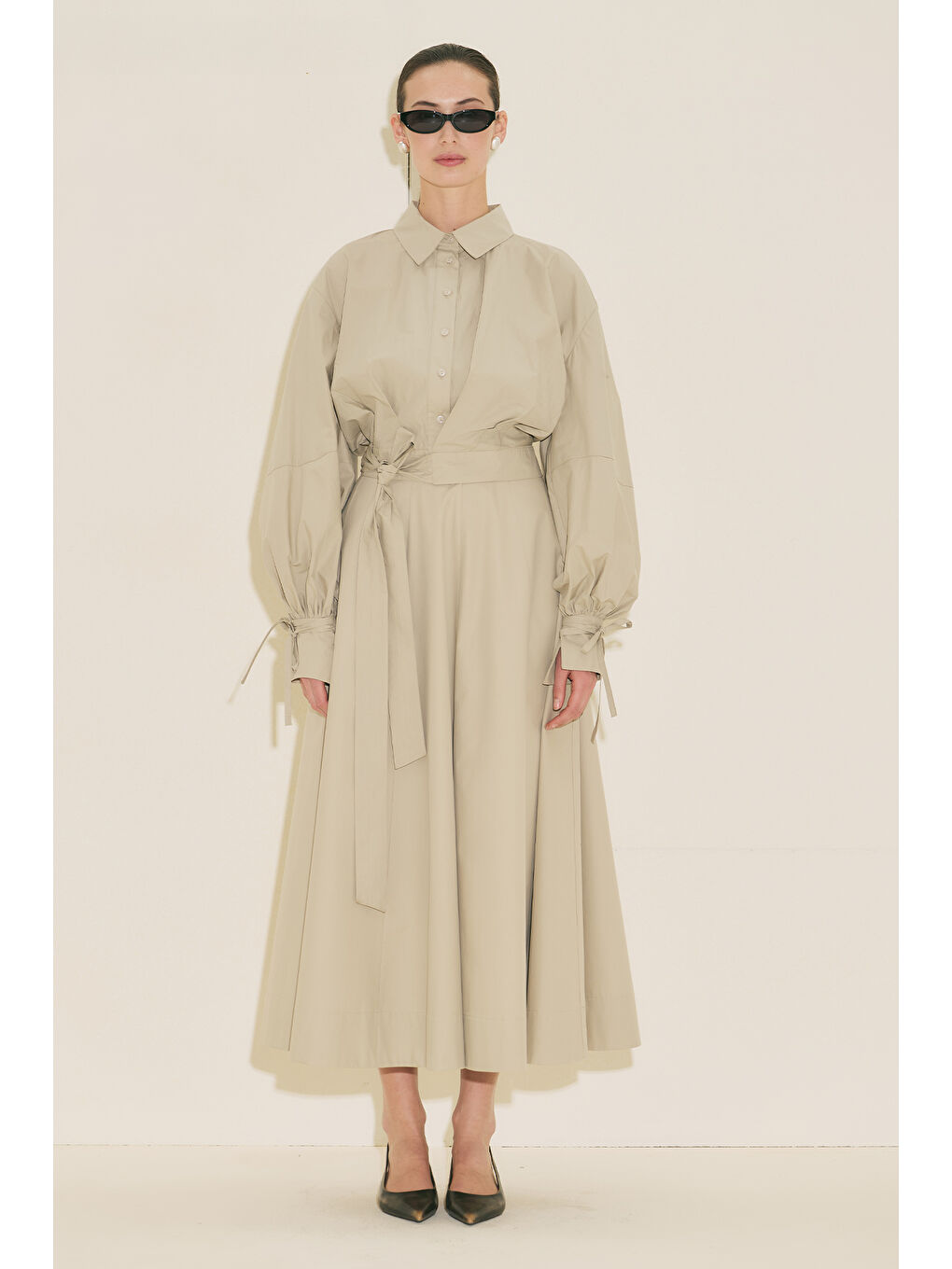 Bej Labeca Bağlamalı Gömlek Taş-2