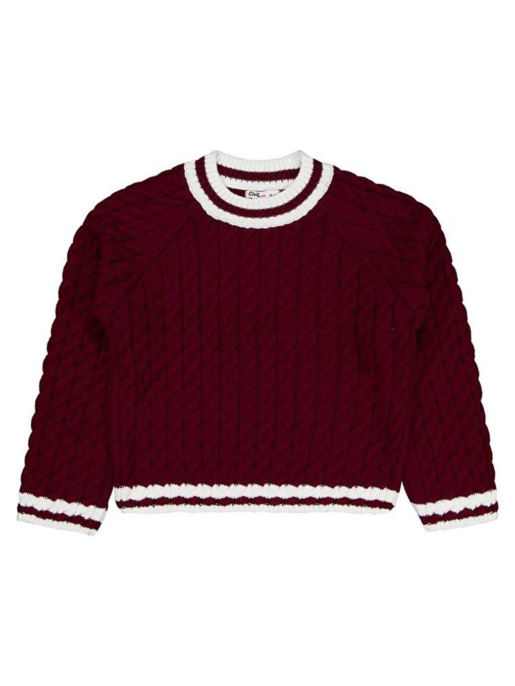 Girls Yaka Çizgili 10-13 Yaş Kazak - Bordo10-11 Yaş