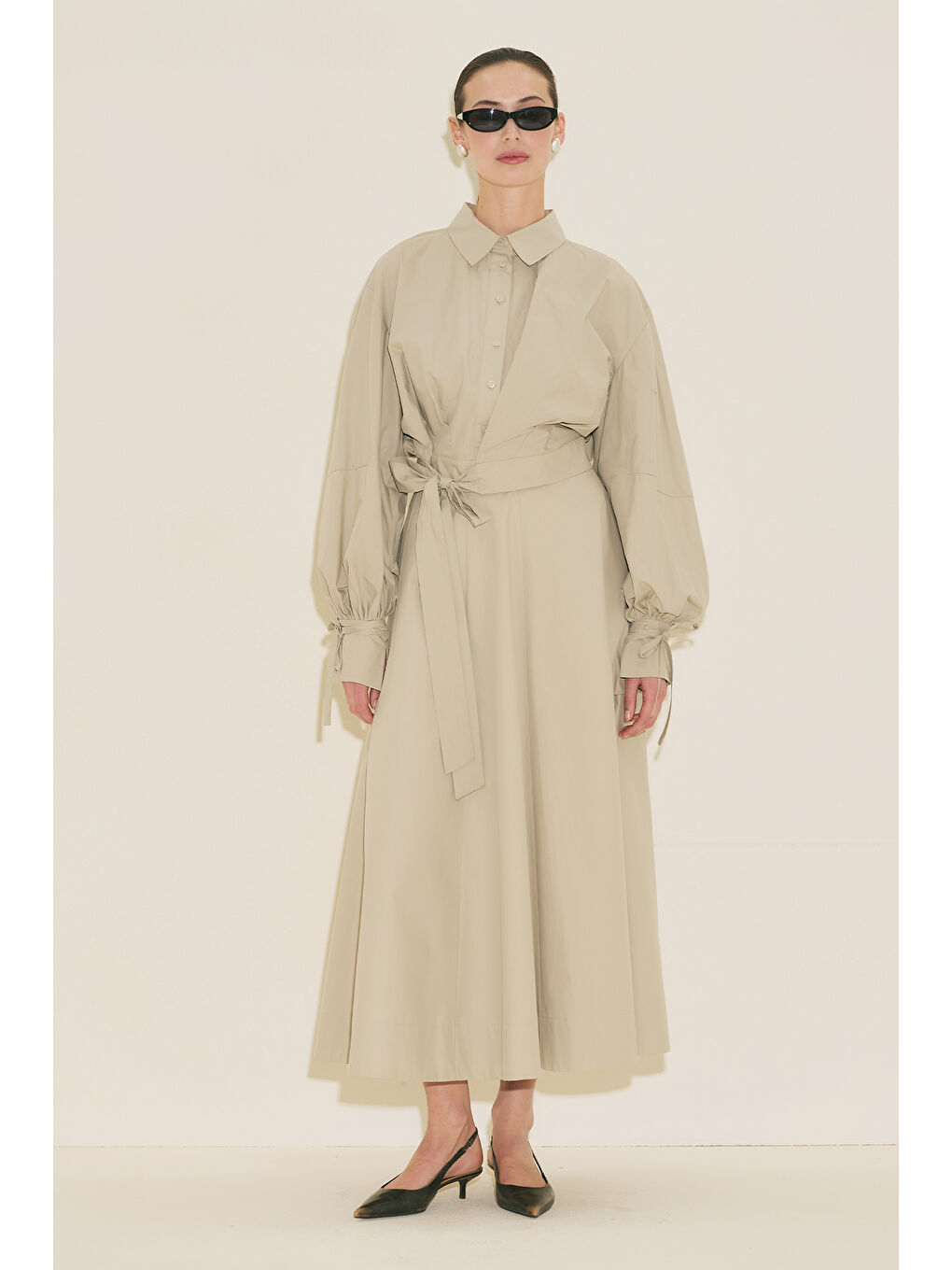 Bej Labeca Bağlamalı Gömlek Taş-4