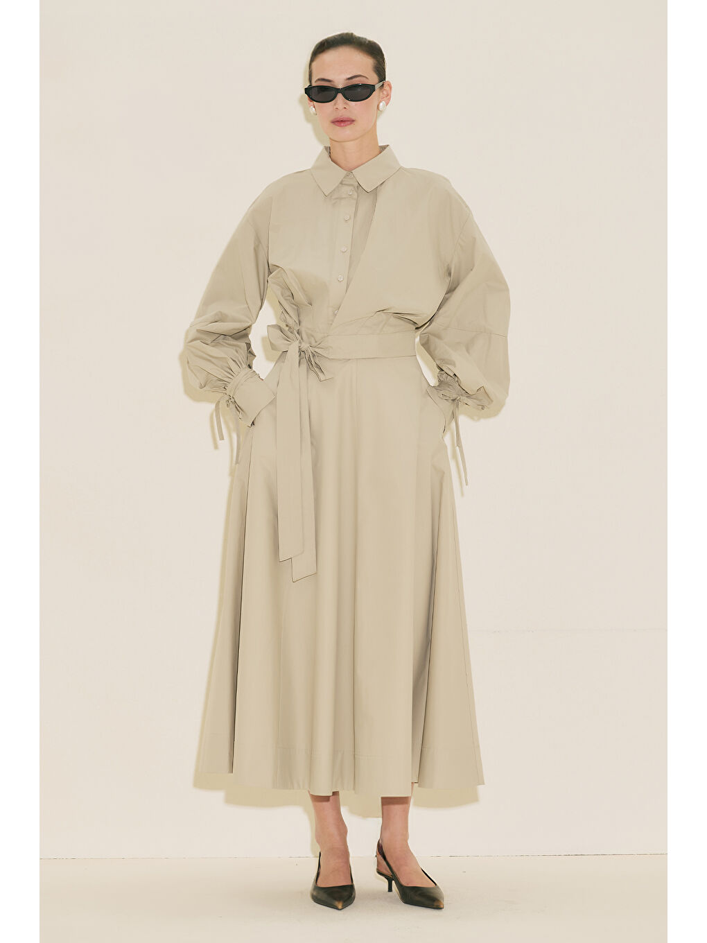 Bej Labeca Bağlamalı Gömlek Taş-5