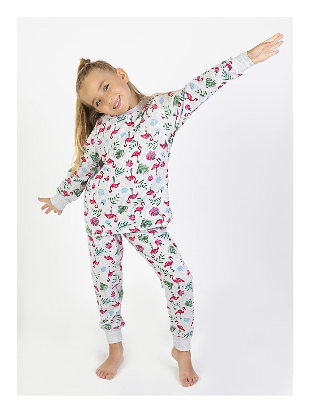 Harika KIDS Kırmızı-Gümüş Kız Çocuk Baskılı İnce Basic Pijama Takımı - 2