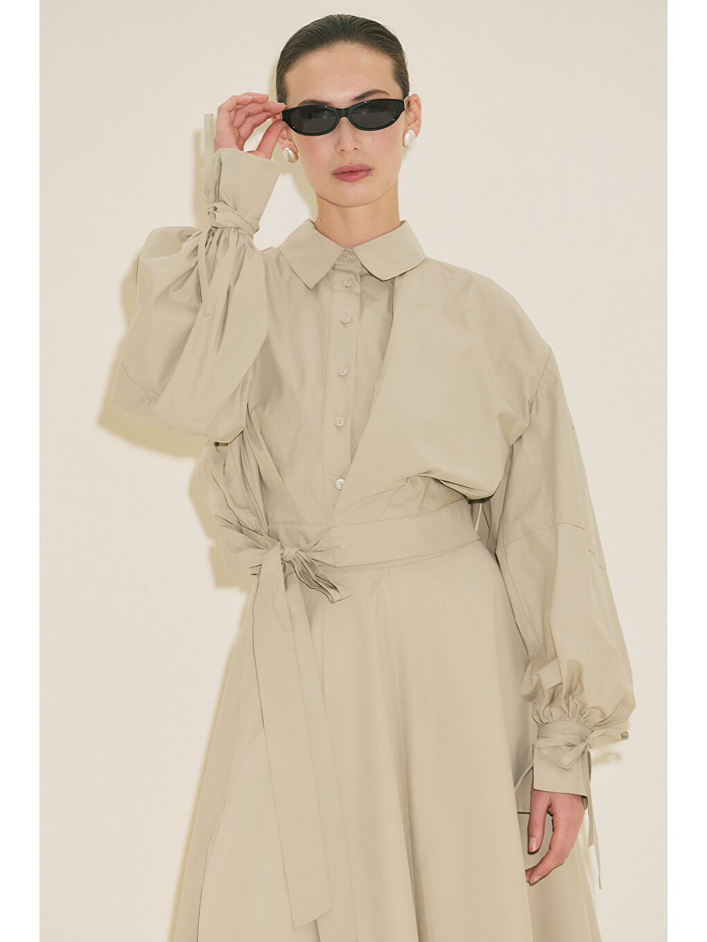 Bej Labeca Bağlamalı Gömlek Taş-6