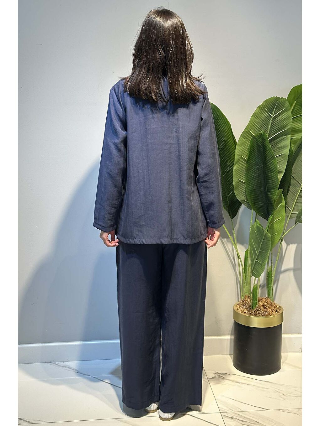 Kruvaze Yaka Yandan Bağlamalı Tesla Takım 2069 Lacivert-3