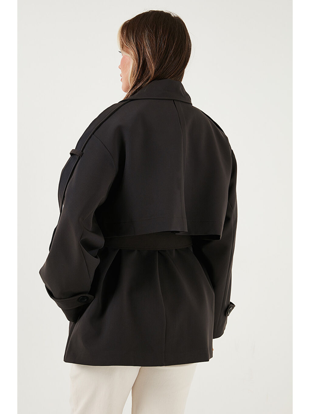 Kahverengi Relaxed Fit Kruvaze Yaka Düğmeli Astarlı Trençkot 6839580-6