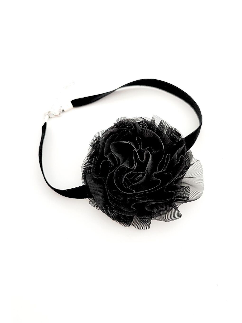 Siyah Tül Dokulu Orta çiçek Choker Tasma Kolye