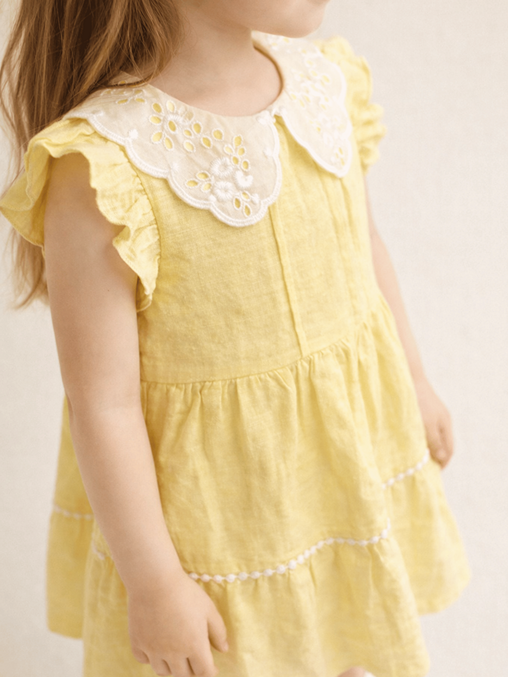 Sarı Bebe Yaka Kısa Kollu Kız Çocuk Elbise-2