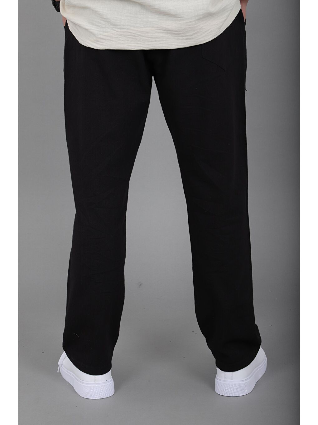 Siyah Yıkamalı Keten Baggy Pantolon SPR 2313_0445-5