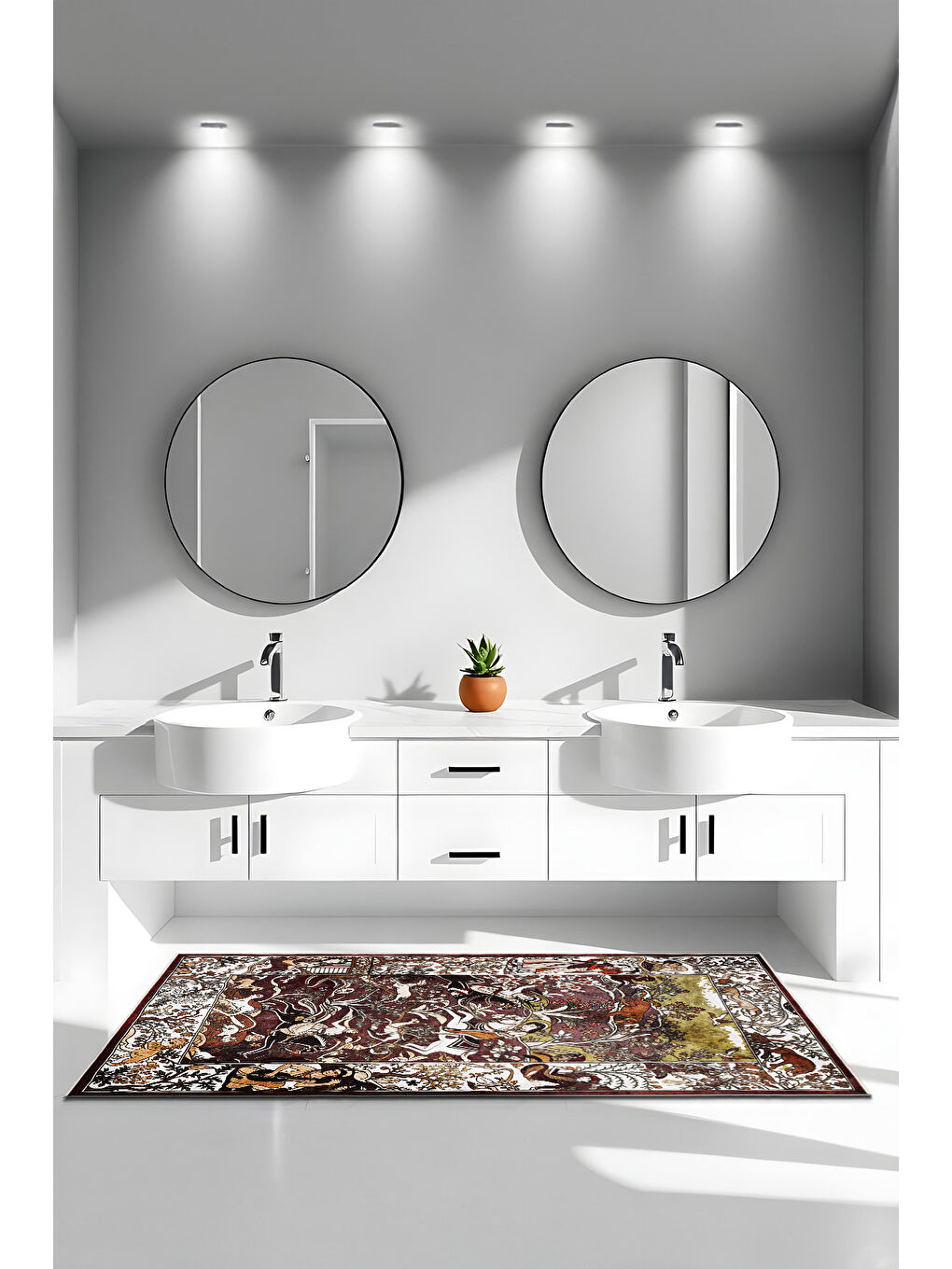 Bordo Dekoratif Özel Tasarım Yıkanabilir İnce Kaymaz Tabanlı Modern Halı KECE FR05-3