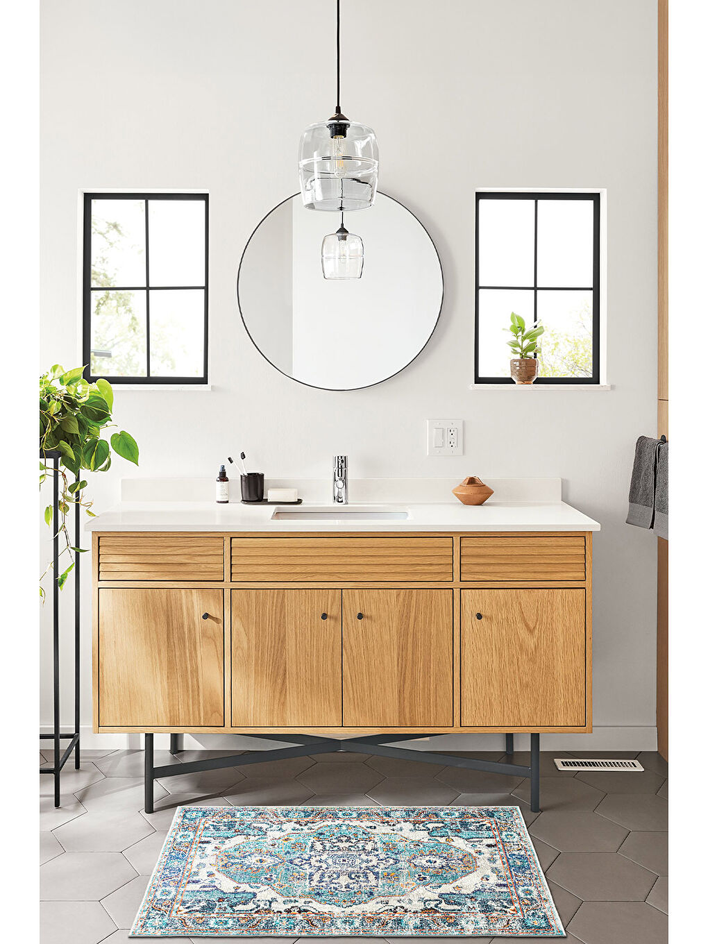 Mavi Dekoratif Özel Tasarım Yıkanabilir İnce Kaymaz Tabanlı Modern Halı KECE FR08-3