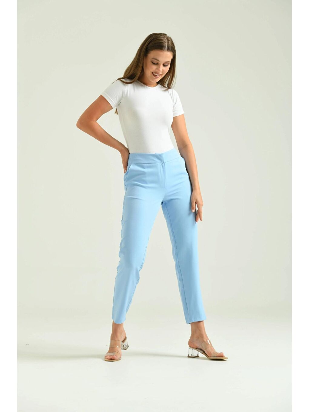 Kadın Bebe Mavi Basic Kumaş Pantolon-3