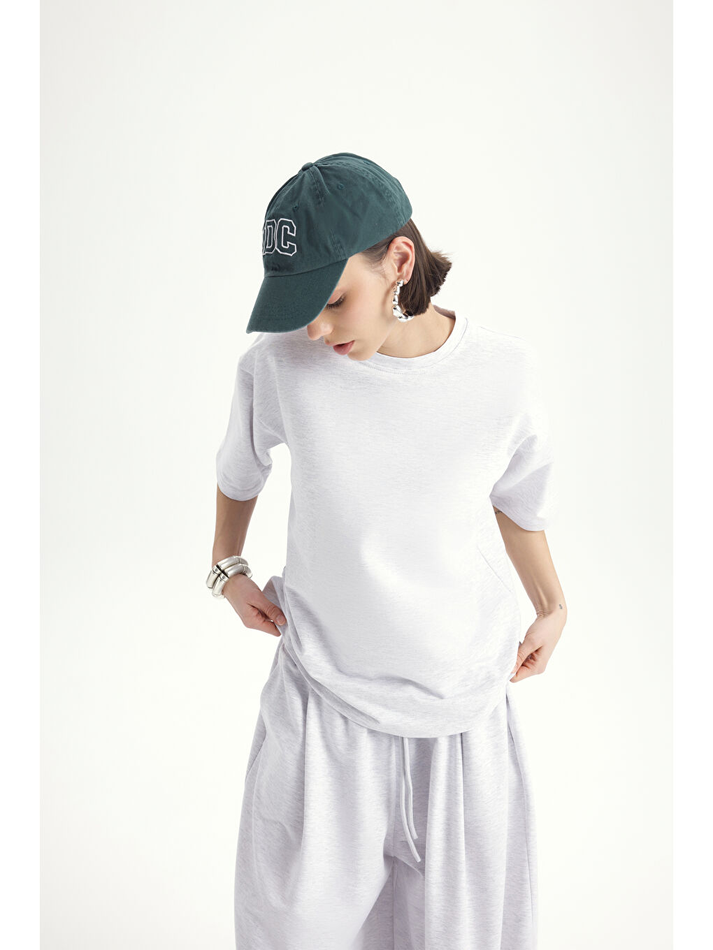 Beyaz Bruges Oversize Karmelanj T-Shirt Eşofman Takım-2