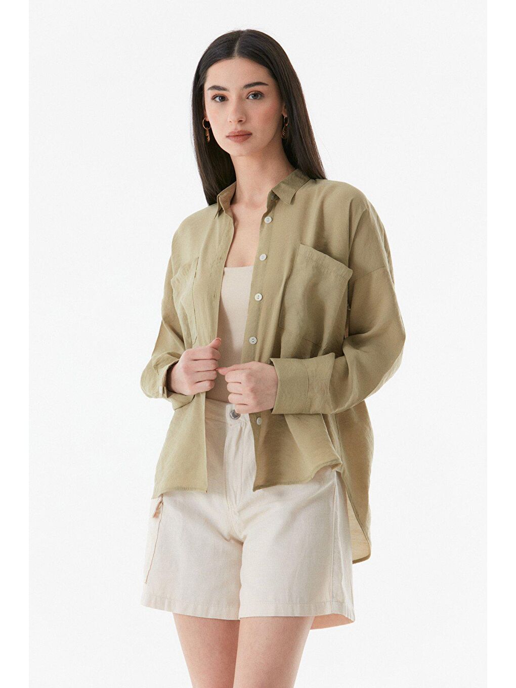 Haki Basic Cepli Salaş Gömlek