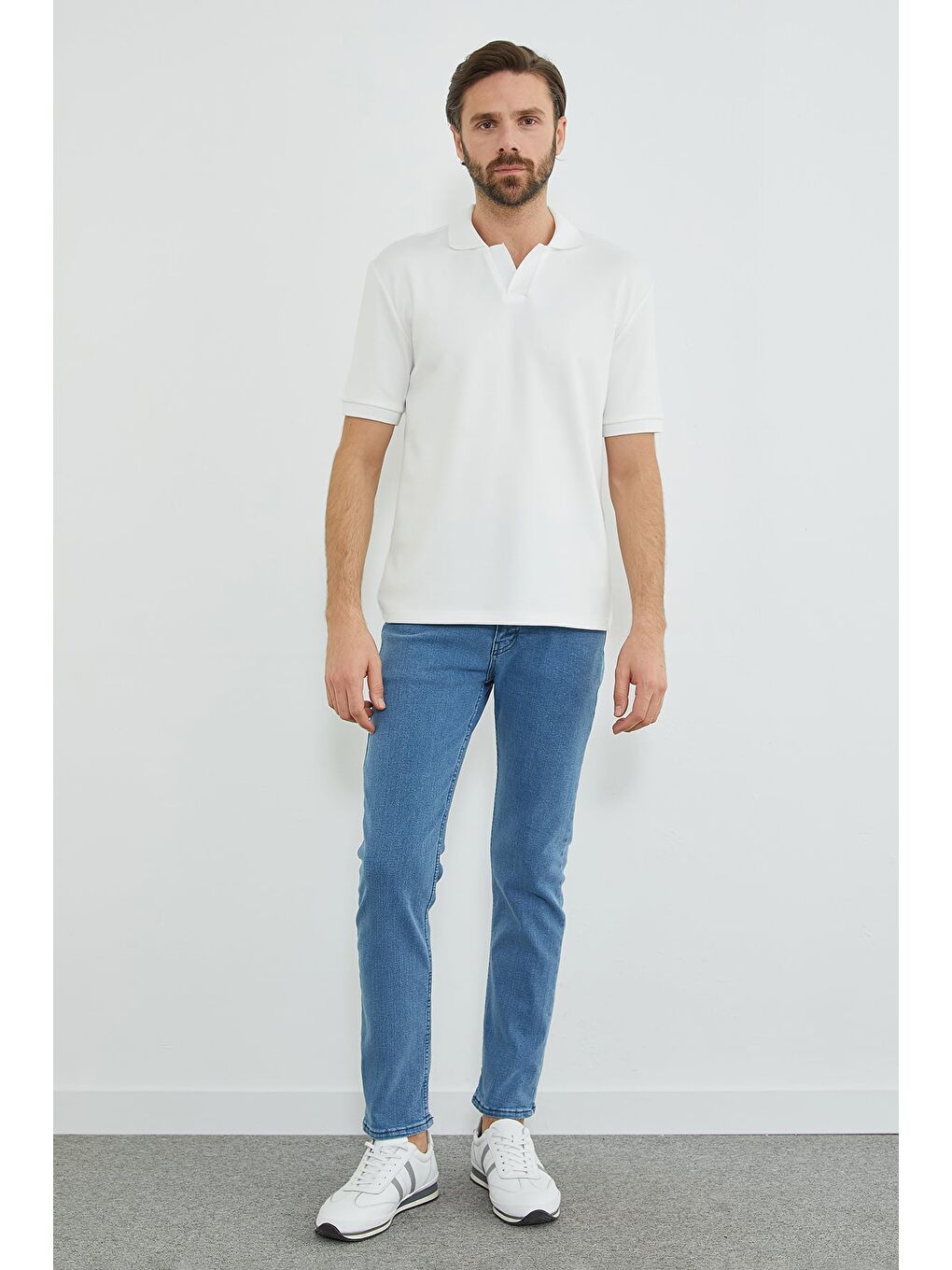 Mavi Fermuarlı Slim Fit Jean