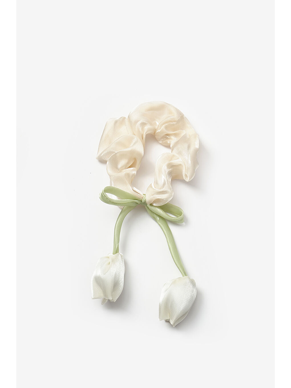 Ekru Lale Figürlü Kız Çocuk Lastik Toka