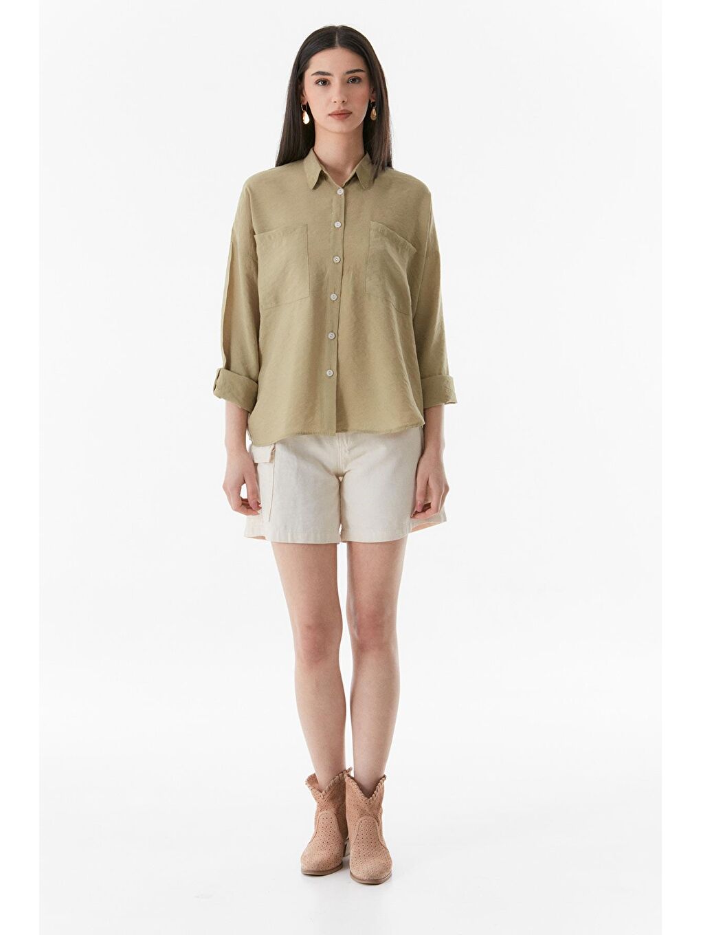 Haki Basic Cepli Salaş Gömlek-1